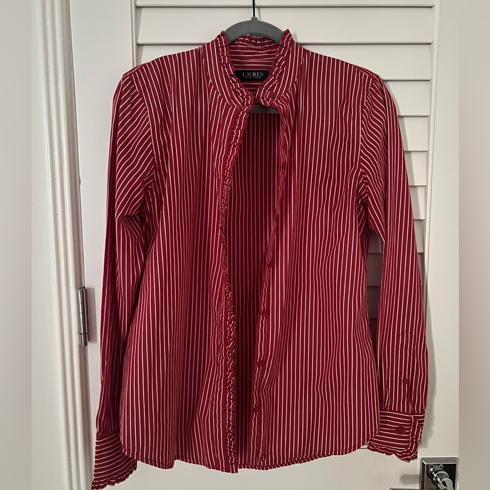 Lauren Ralph Lauren Ruffle Trim blouse red/white Size M